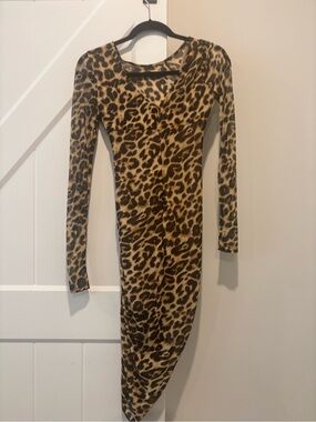 bebe Leopard Print Long Sleeve Bodycon Dress - Brown & Black